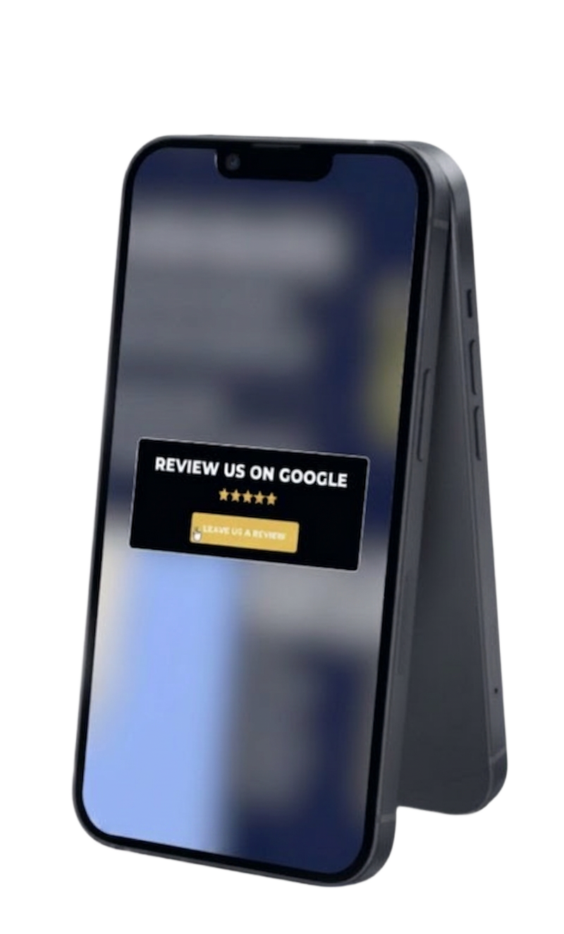 Phone showing Google review request screen